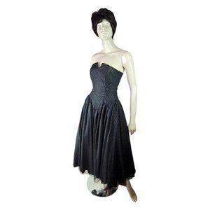 1980s What's Up by Carol Black Glitter Dot Tulle Party Prom Cocktail Dress SZ XS